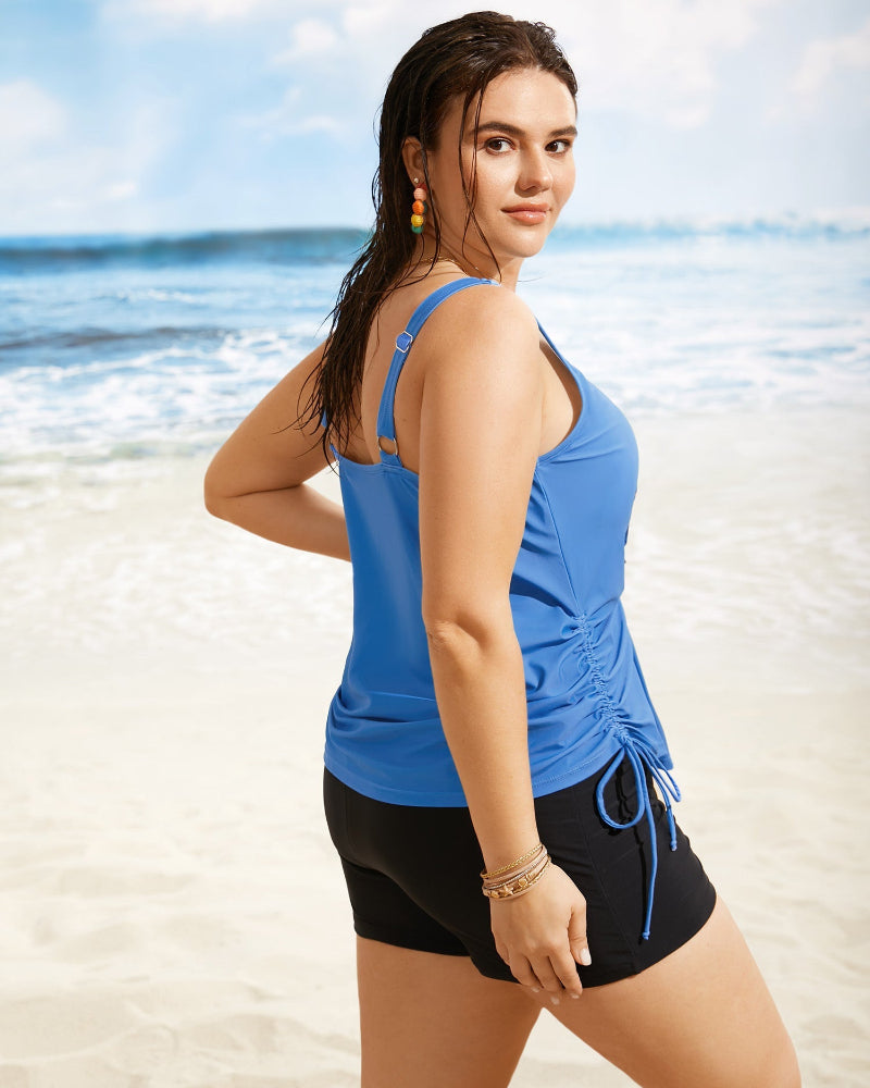 Vibrant Island-Print Adjustable Drawstring Swim Top