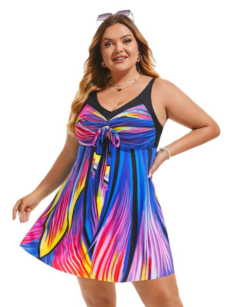 Plus Size Women's Two-Piece Swim Dress with Tummy Control - Floral Print Tankini Swimsuit Set with Boyshort Bottoms