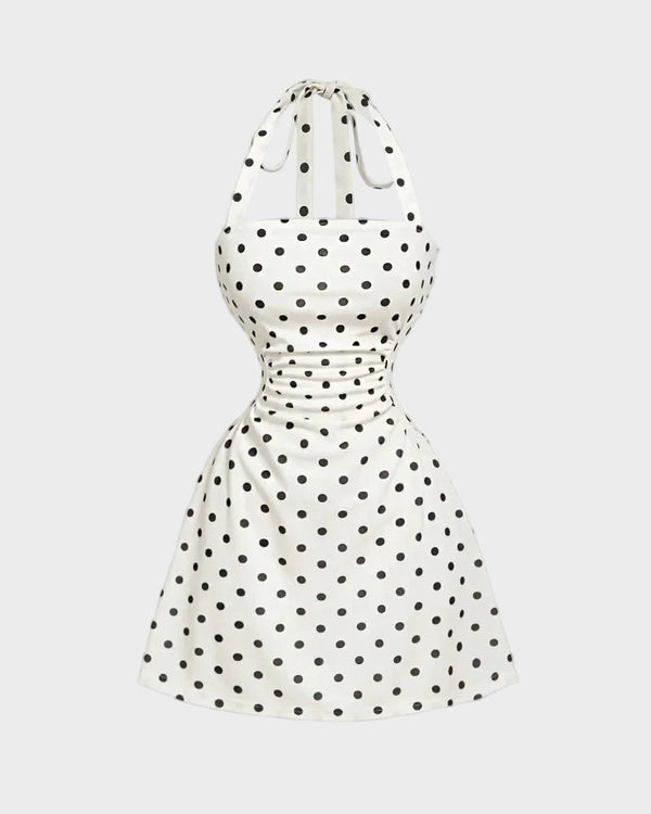 Elegant Ruched Tie-Back Halter A-Line Dress