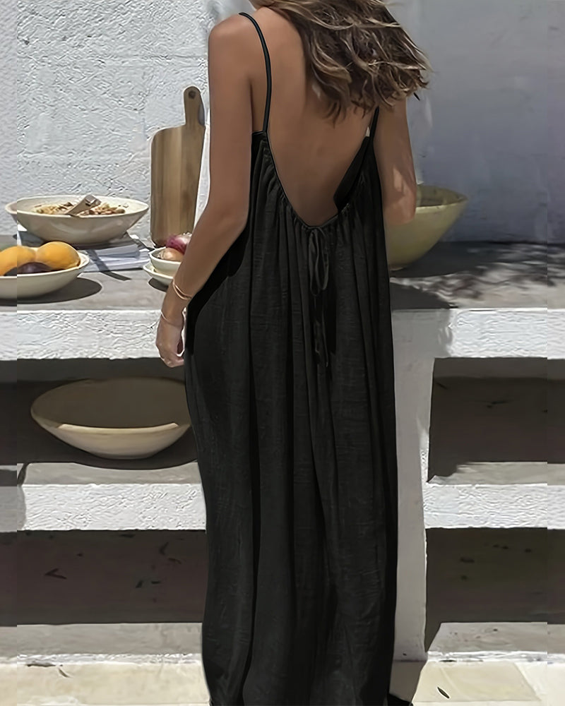 Chic Women’s Elegant Solid-Color Backless Slip Dress