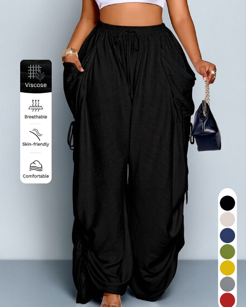 Women's Casual Loose-Fit Wide-Leg Pants - All-Season Woven Fabric for Everyday Commute