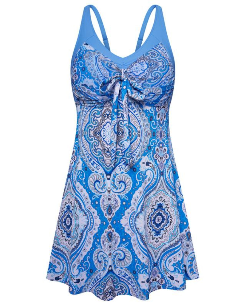 Plus Size Women's Two-Piece Swim Dress with Tummy Control - Floral Print Tankini Swimsuit Set with Boyshort Bottoms