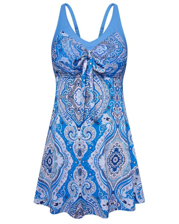 Plus Size Women's Two-Piece Swim Dress with Tummy Control - Floral Print Tankini Swimsuit Set with Boyshort Bottoms