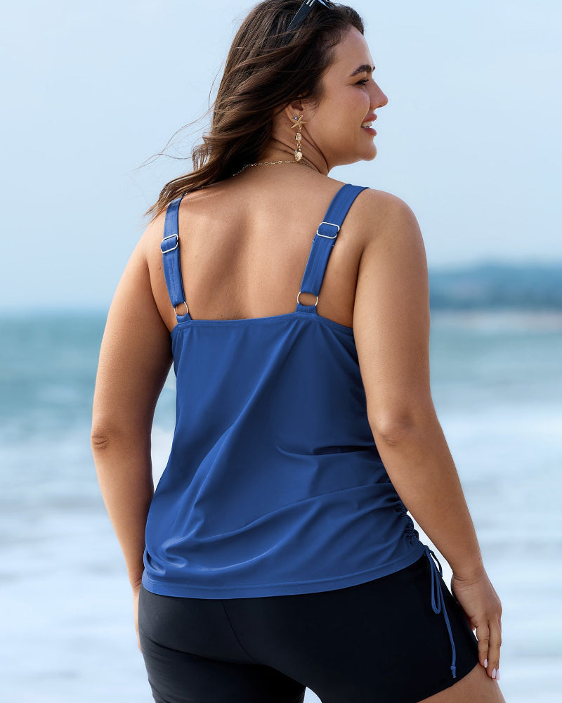 Vibrant Island-Print Adjustable Drawstring Swim Top