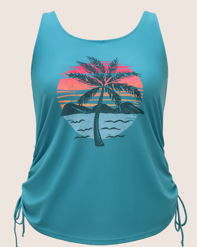 Vibrant Island-Print Adjustable Drawstring Swim Top