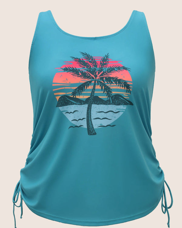 Vibrant Island-Print Adjustable Drawstring Swim Top