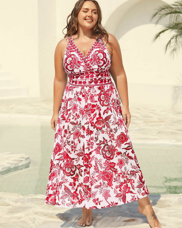 Two-Piece Floral Print Ruched Mesh Swimsuit, Sarong