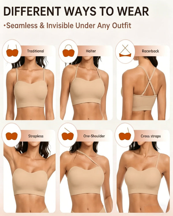 Wireless Strapless Bandeau Bra with Secure Anti-Slip Silicone Support