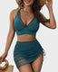 Mesh High-Waisted Tummy-Control Bikini Set with Sarong Wraps