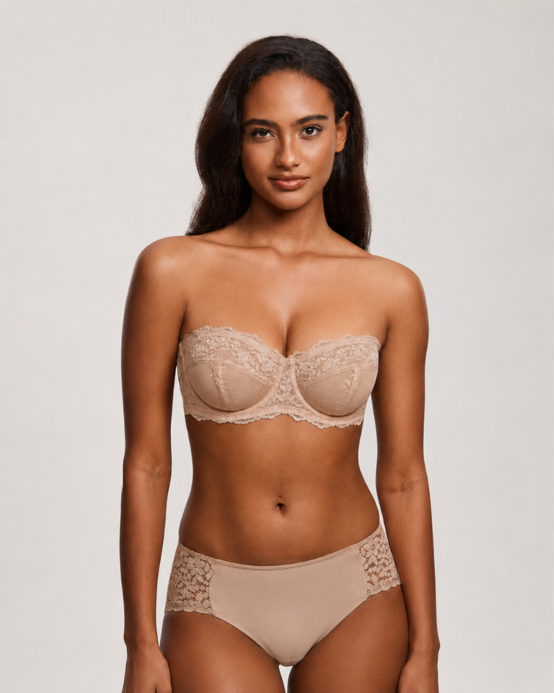 Elegant Lace Strapless Sheer Plus-Size Convertible Underwire Bra