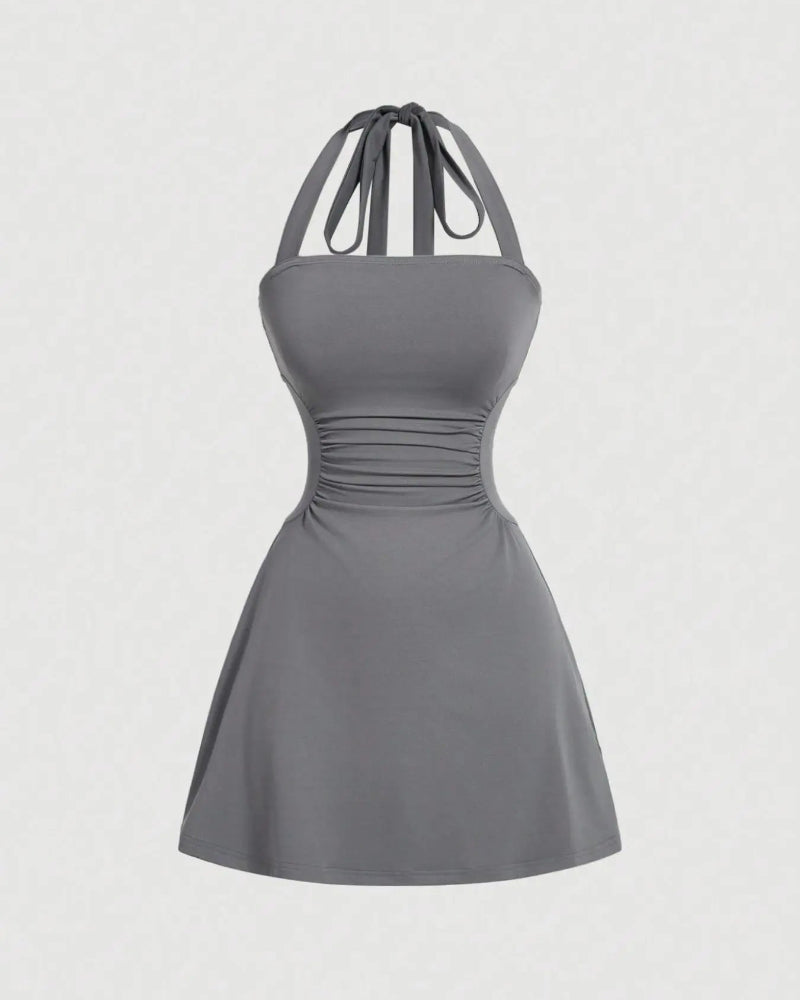 Elegant Ruched Tie-Back Halter A-Line Dress