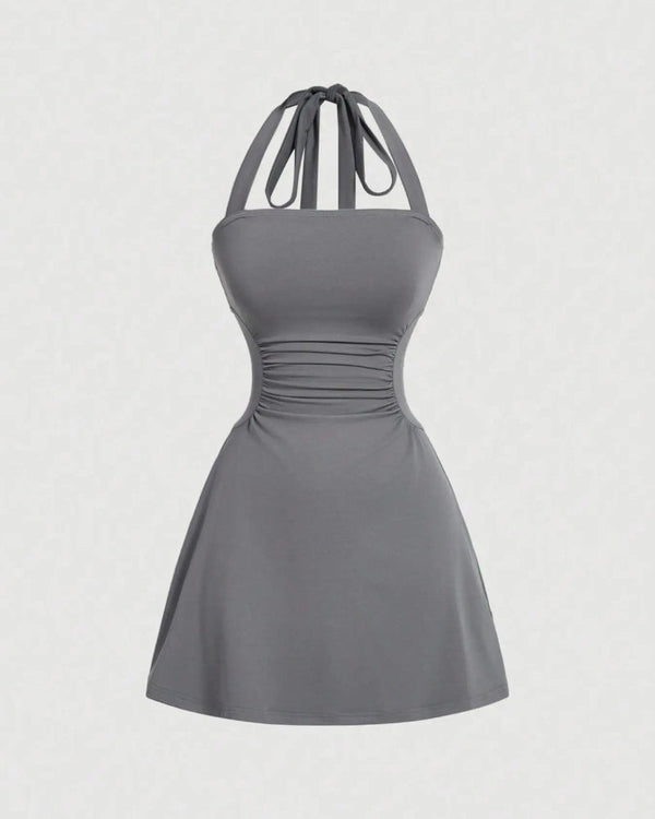 Elegant Ruched Tie-Back Halter A-Line Dress