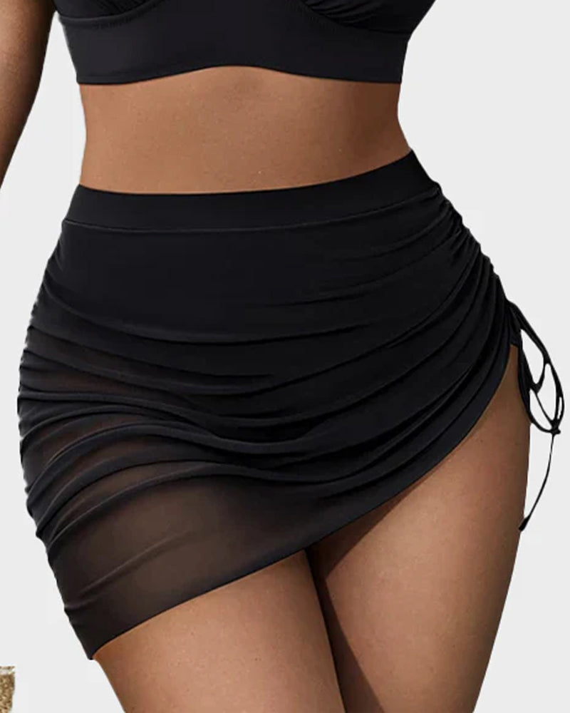 Mesh High-Waisted Tummy-Control Bikini Set with Sarong Wraps Main image