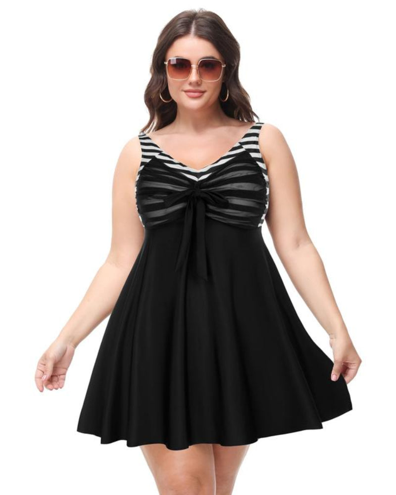 Plus Size Women's Two-Piece Swim Dress with Tummy Control - Floral Print Tankini Swimsuit Set with Boyshort Bottoms