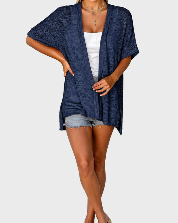 Airy Lightweight Short-Sleeve Open-Front Cardigan