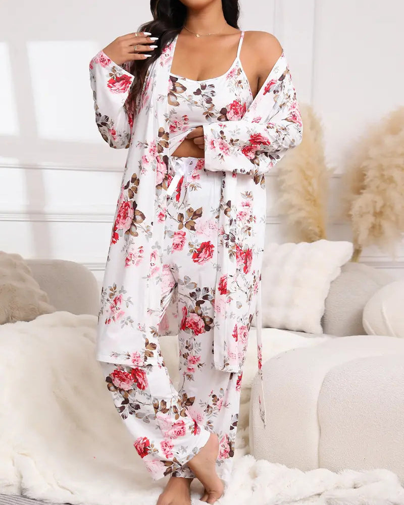 Cozy 3-Piece Pajama Set: Robe, Camisole & Long Pants