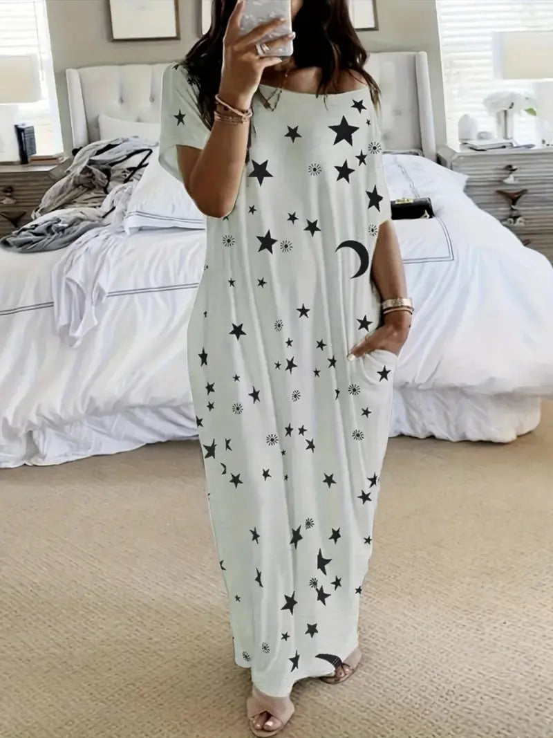 Women's Solid Color Batwing Sleeve Casual Nightdress - Cozy Sleepwear