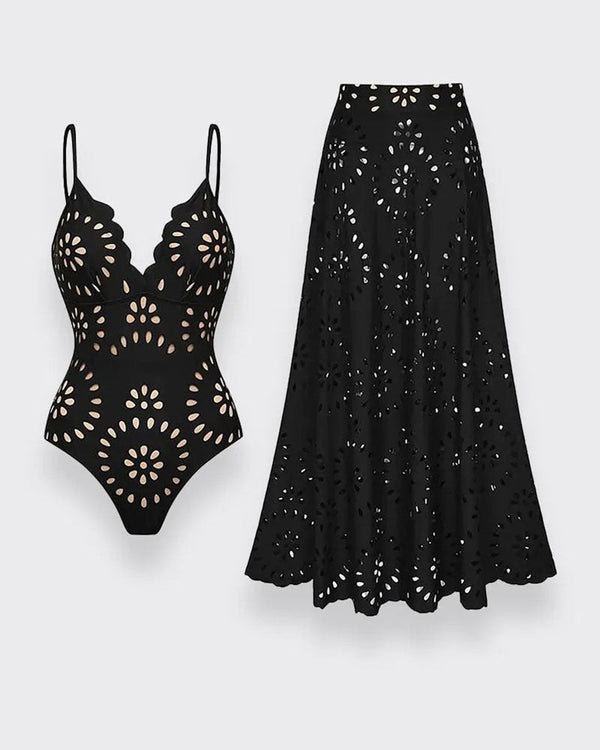 Shapecurve® Flower Hollow One Piece Swimsuit and Skirt