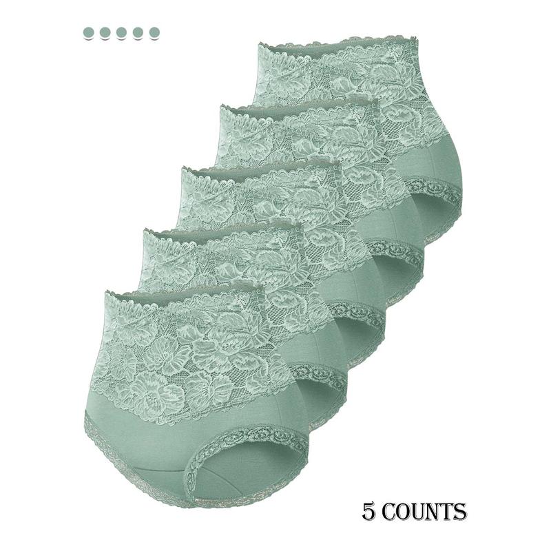 Everyday Comfort: High-Waist Lace-Trim Panties, 5-Pack