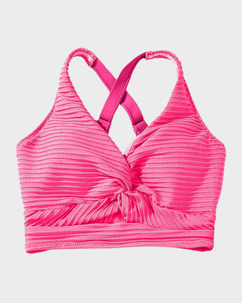 Textured Knot-Front High-Waisted Bikini Set - Flattering Fit & Comfortable