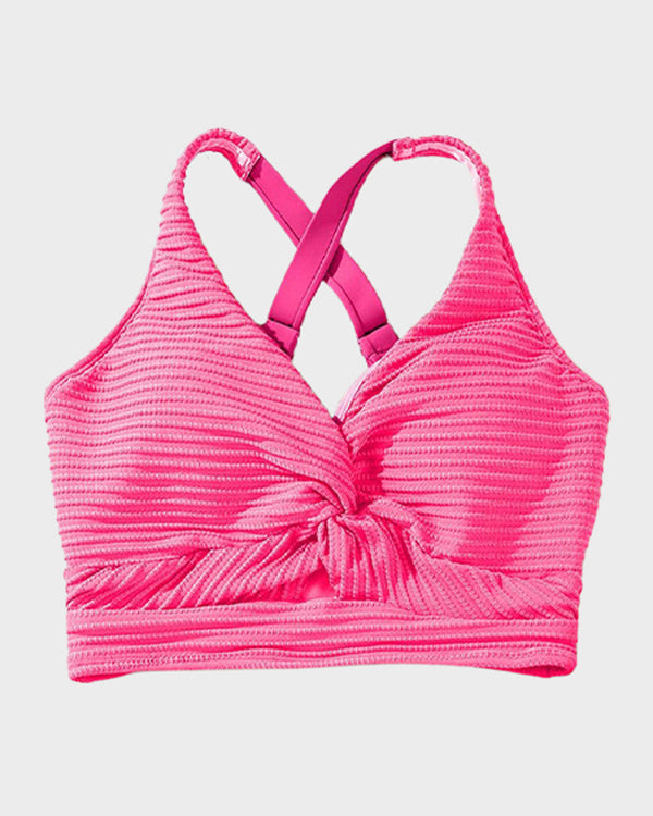 Textured Knot-Front High-Waisted Bikini Set - Flattering Fit & Comfortable