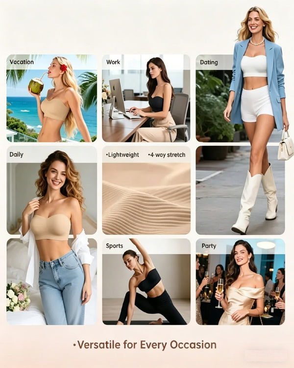 Wireless Strapless Bandeau Bra with Secure Anti-Slip Silicone Support