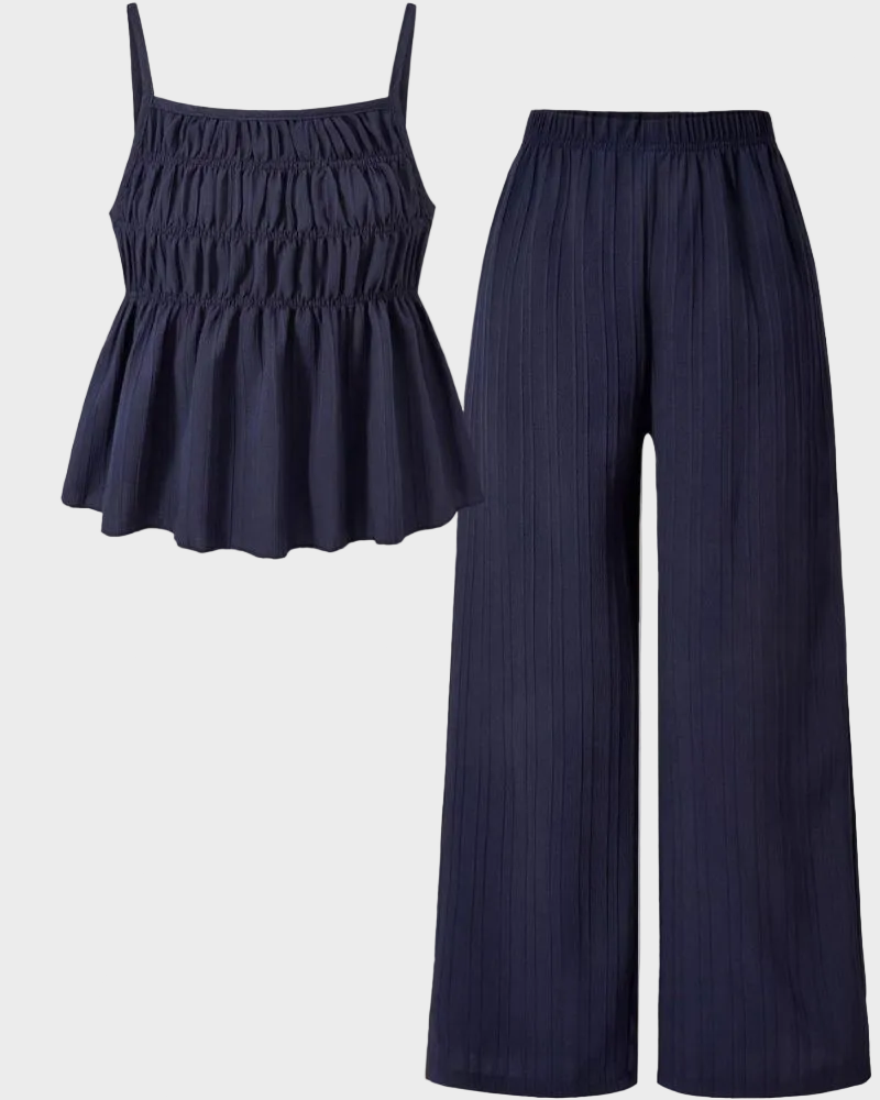 Effortless Solid-Color Cami Top & Wide-Leg Pants Two-Piece Set