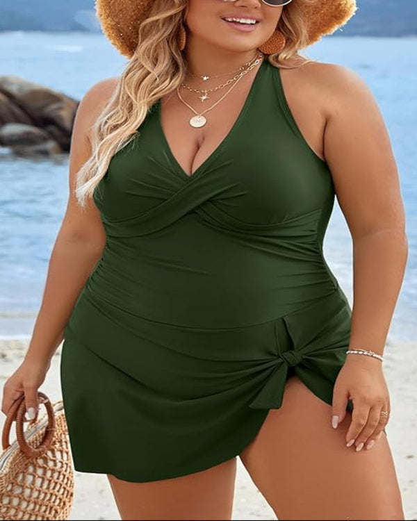 Plus Size One Piece Swim Dress Swimsuit Tummy Control Bathing Suits
