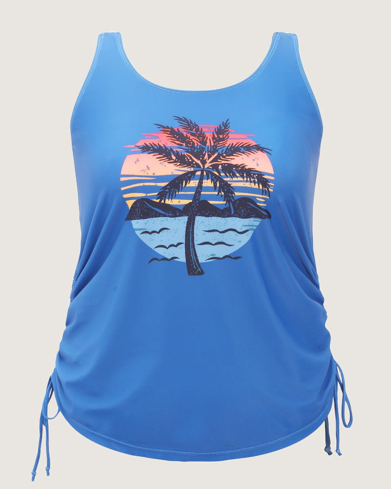 Vibrant Island-Print Adjustable Drawstring Swim Top