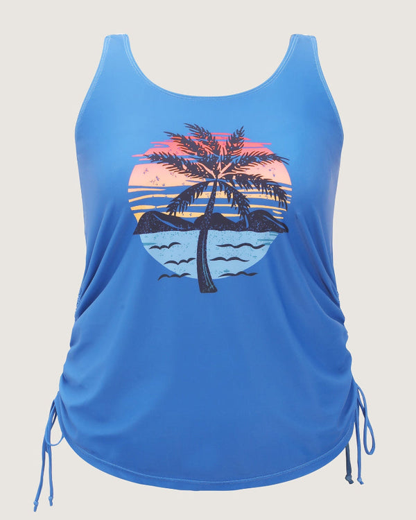 Vibrant Island-Print Adjustable Drawstring Swim Top