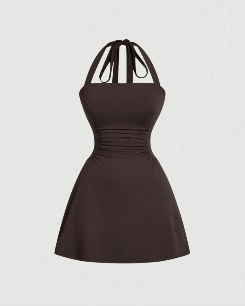 Elegant Ruched Tie-Back Halter A-Line Dress
