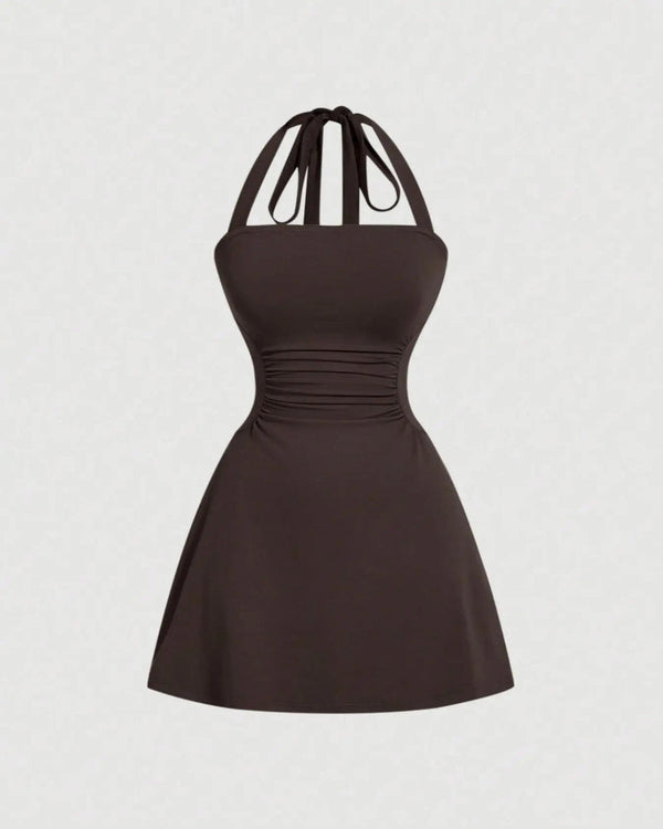Elegant Ruched Tie-Back Halter A-Line Dress