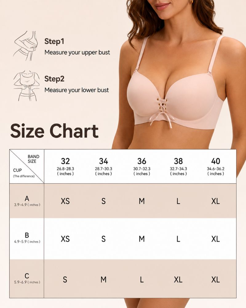 Lace-Up Padded Wireless Push-Up Bra with Gentle Lift