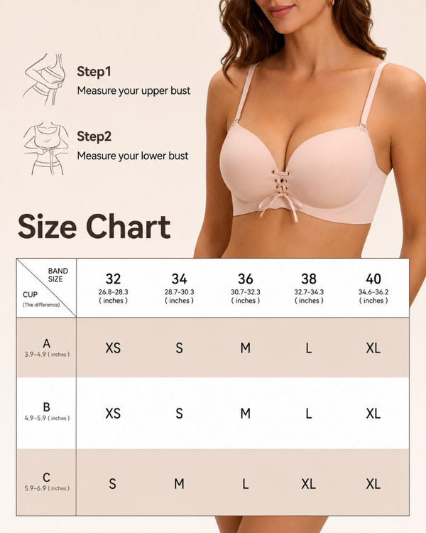 Lace-Up Padded Wireless Push-Up Bra with Gentle Lift