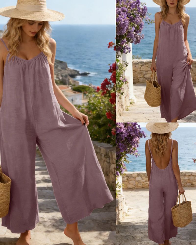 Chic Strappy Backless Wide-Leg Jumpsuit with Pockets