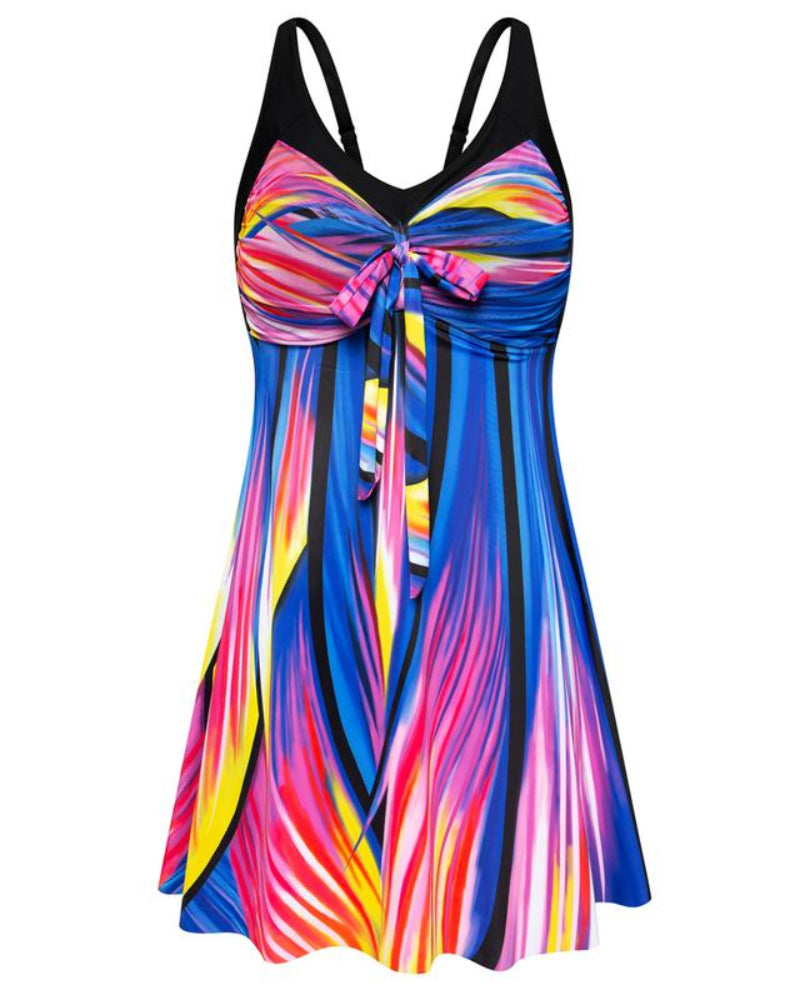 Plus Size Women's Two-Piece Swim Dress with Tummy Control - Floral Print Tankini Swimsuit Set with Boyshort Bottoms