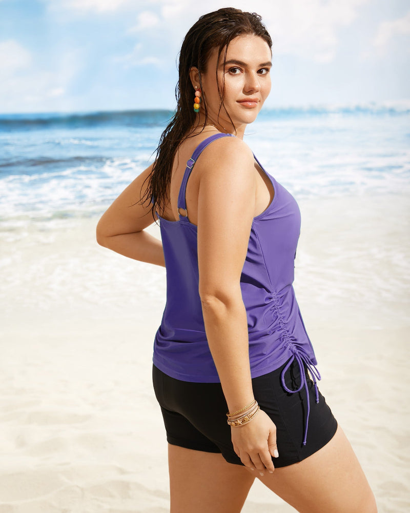 Vibrant Island-Print Adjustable Drawstring Swim Top