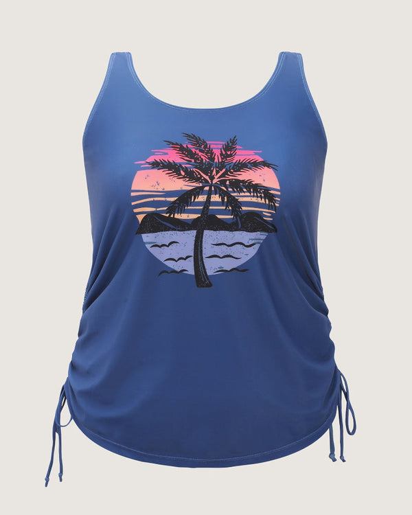 Vibrant Island-Print Adjustable Drawstring Swim Top
