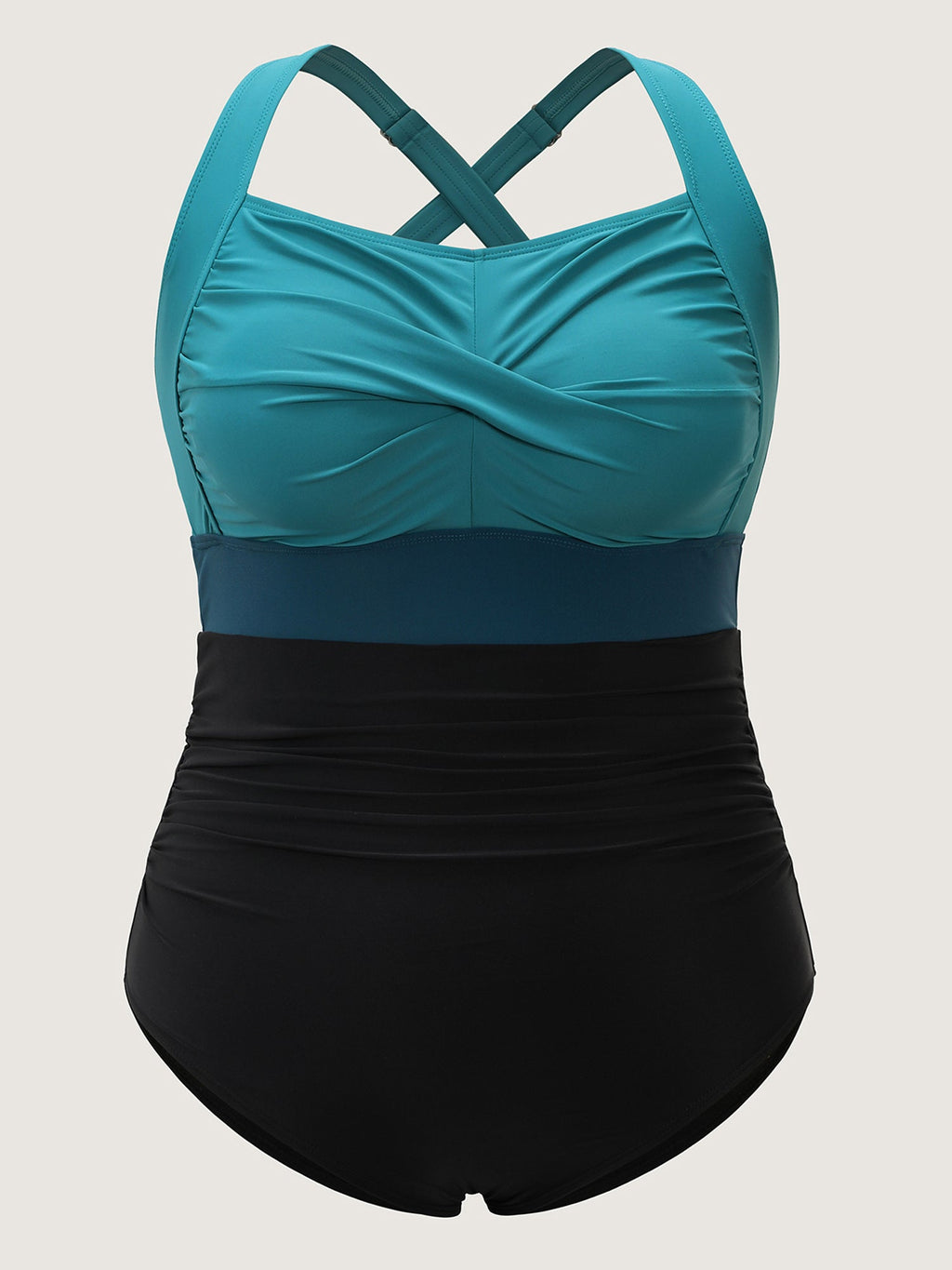 Figure-Flattering Contrast Twist-Front One-Piece Swimsuit with Tummy Control