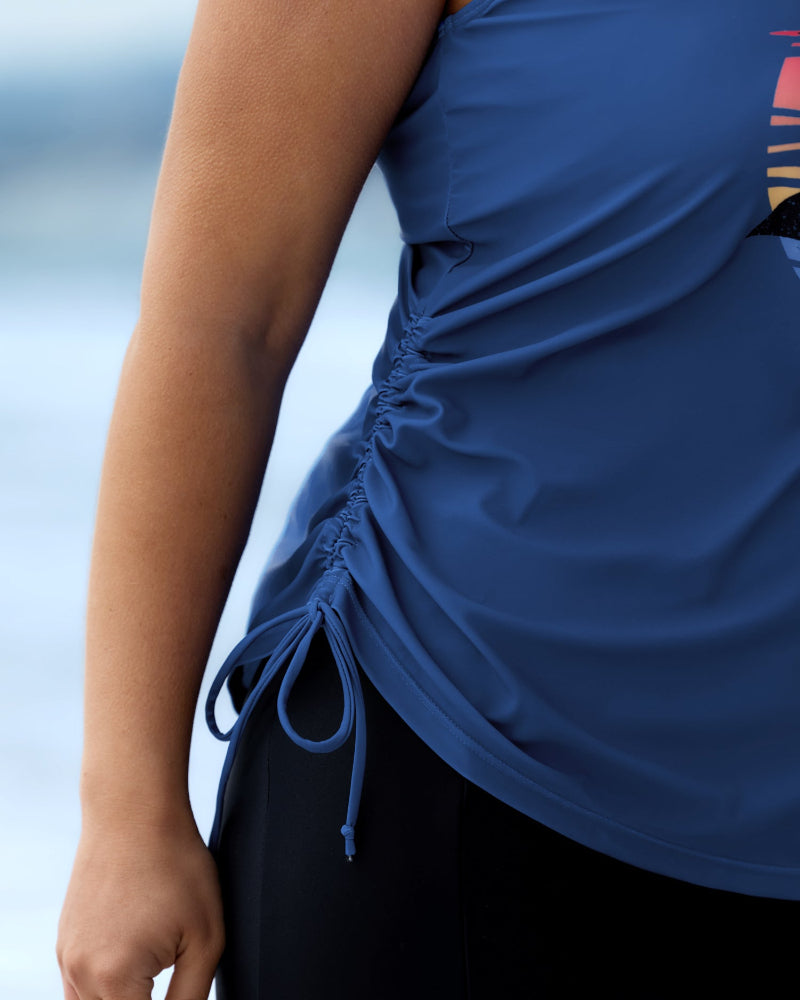 Vibrant Island-Print Adjustable Drawstring Swim Top