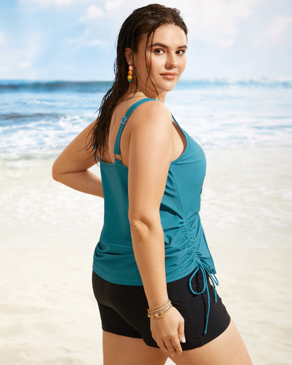 Vibrant Island-Print Adjustable Drawstring Swim Top