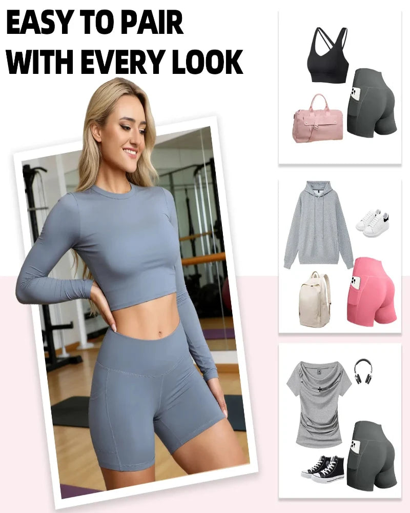 Sleek High-Waisted Tummy-Control Athletic Shorts with Handy Side Pockets