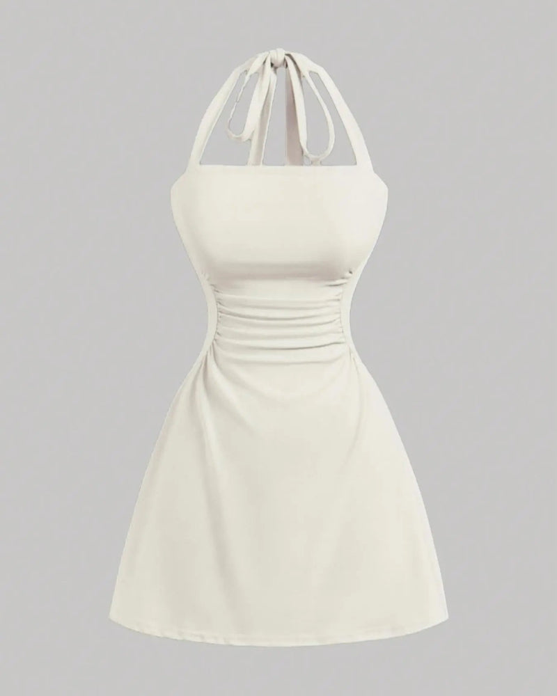 Elegant Ruched Tie-Back Halter A-Line Dress