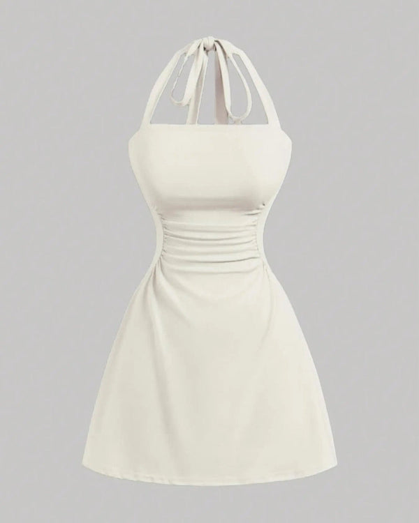 Elegant Ruched Tie-Back Halter A-Line Dress