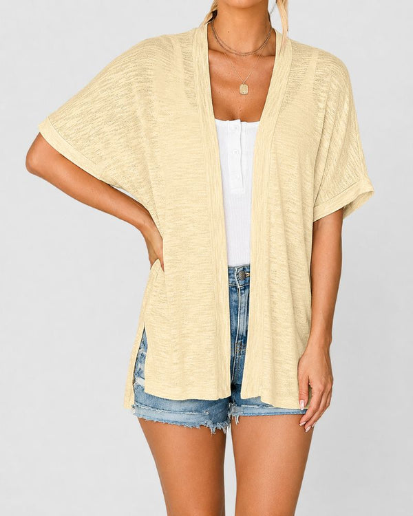 Airy Lightweight Short-Sleeve Open-Front Cardigan