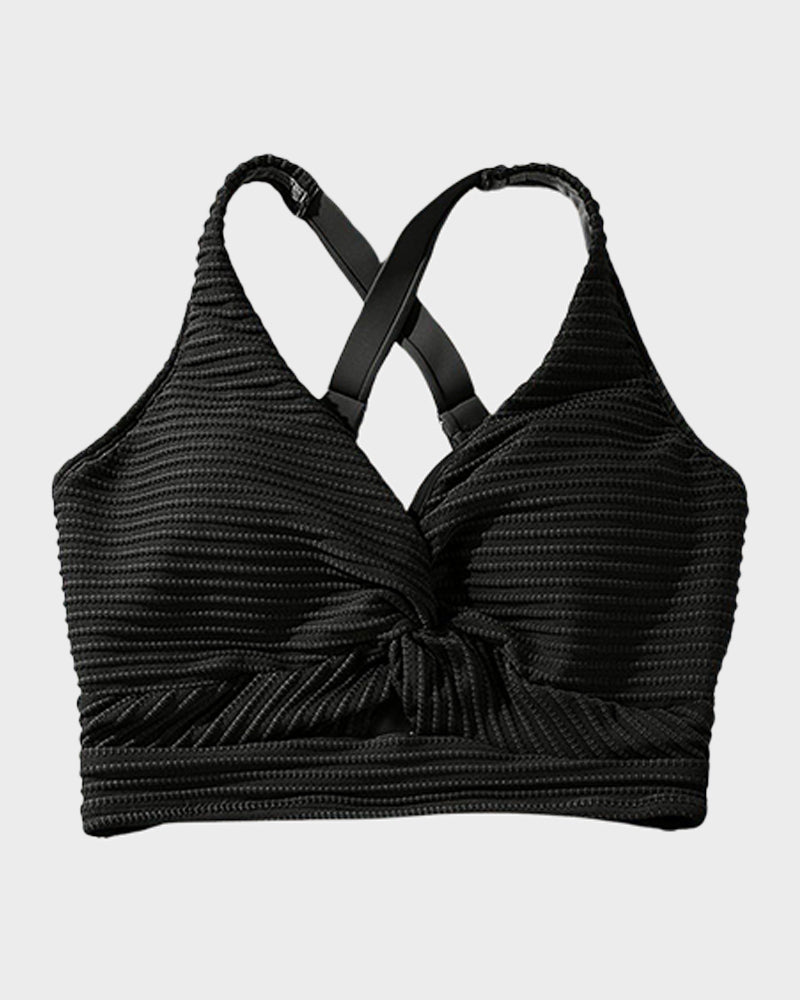 Textured Knot-Front High-Waisted Bikini Set - Flattering Fit & Comfortable