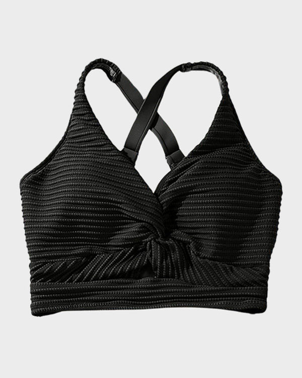 Textured Knot-Front High-Waisted Bikini Set - Flattering Fit & Comfortable