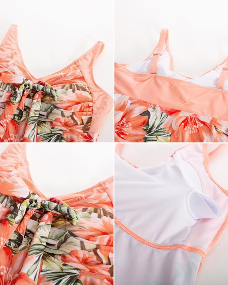 Plus Size Women's Two-Piece Swim Dress with Tummy Control - Floral Print Tankini Swimsuit Set with Boyshort Bottoms