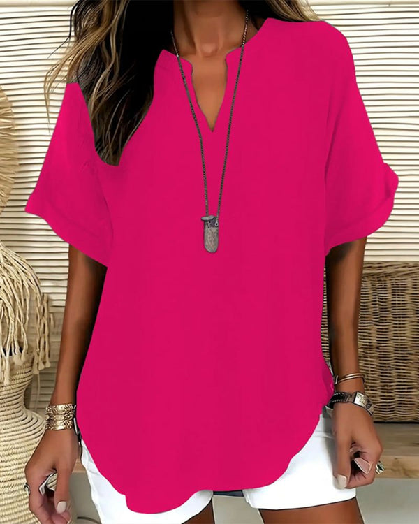 Effortless V-Neck Relaxed-Fit Short-Sleeve Blouse