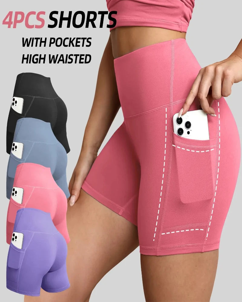 Sleek High-Waisted Tummy-Control Athletic Shorts with Handy Side Pockets